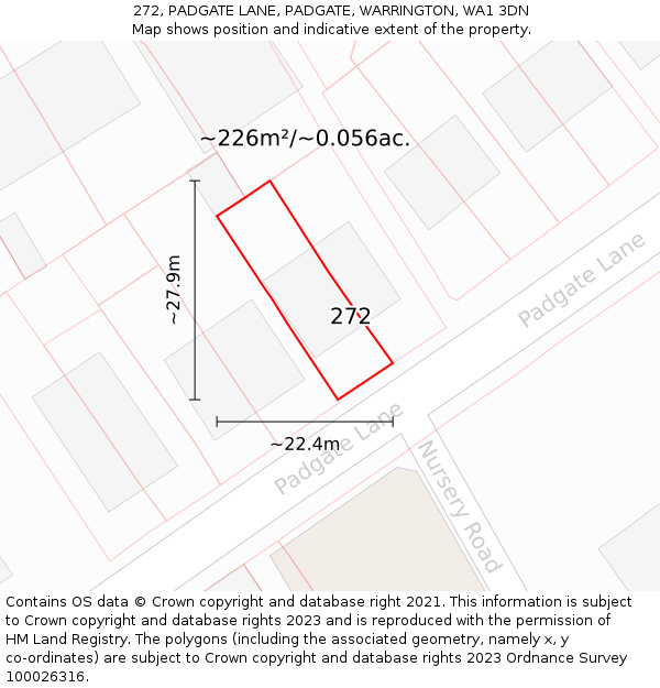 272, PADGATE LANE, PADGATE, WARRINGTON, WA1 3DN: Plot and title map