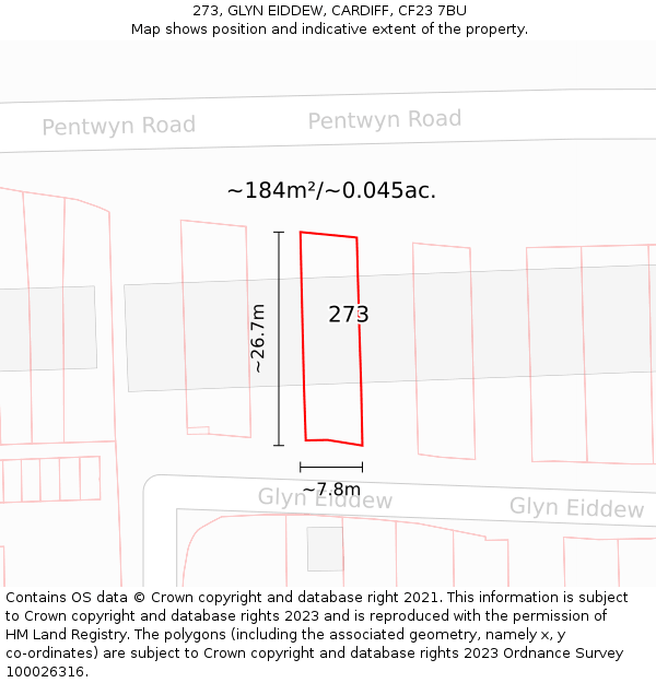 273, GLYN EIDDEW, CARDIFF, CF23 7BU: Plot and title map
