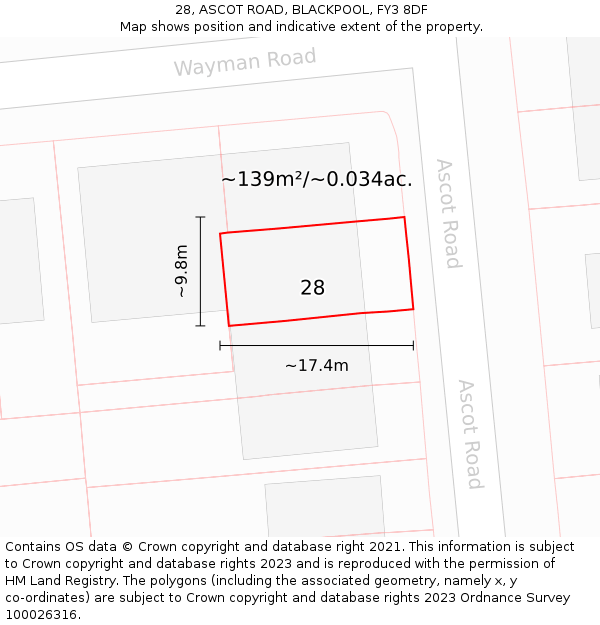 28, ASCOT ROAD, BLACKPOOL, FY3 8DF: Plot and title map