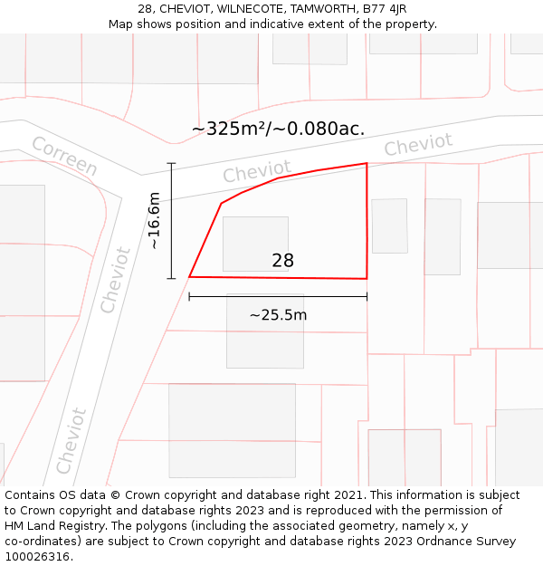 28, CHEVIOT, WILNECOTE, TAMWORTH, B77 4JR: Plot and title map