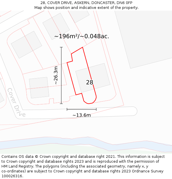 28, COVER DRIVE, ASKERN, DONCASTER, DN6 0FP: Plot and title map