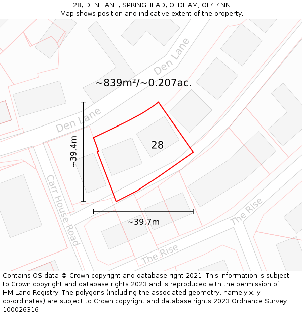 28, DEN LANE, SPRINGHEAD, OLDHAM, OL4 4NN: Plot and title map