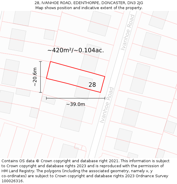28, IVANHOE ROAD, EDENTHORPE, DONCASTER, DN3 2JG: Plot and title map