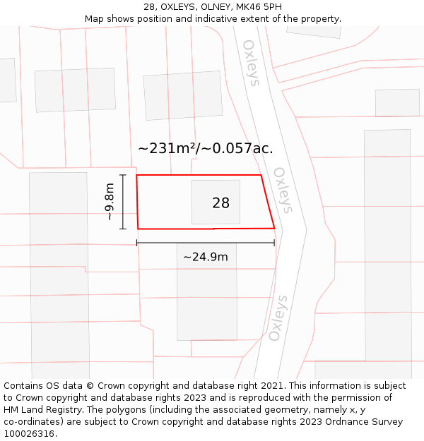 28, OXLEYS, OLNEY, MK46 5PH: Plot and title map