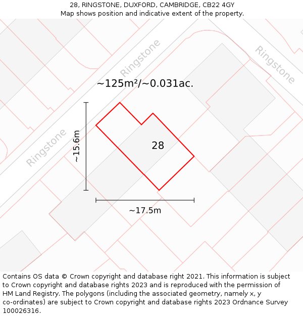 28, RINGSTONE, DUXFORD, CAMBRIDGE, CB22 4GY: Plot and title map
