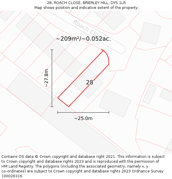 28, ROACH CLOSE, BRIERLEY HILL, DY5 1LR: Plot and title map