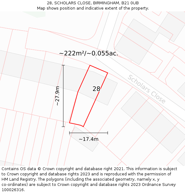 28, SCHOLARS CLOSE, BIRMINGHAM, B21 0UB: Plot and title map
