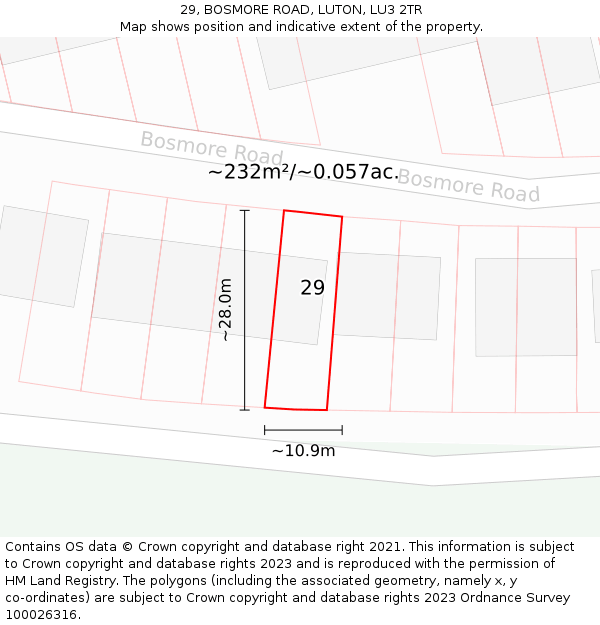 29, BOSMORE ROAD, LUTON, LU3 2TR: Plot and title map