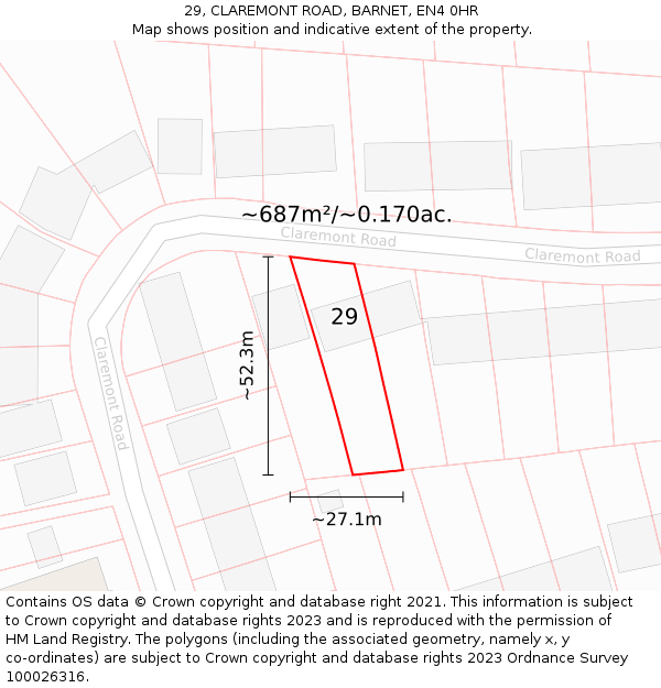 29, CLAREMONT ROAD, BARNET, EN4 0HR: Plot and title map