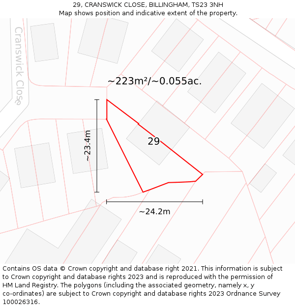 29, CRANSWICK CLOSE, BILLINGHAM, TS23 3NH: Plot and title map