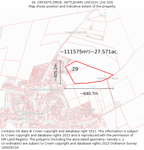 29, CRICKETS DRIVE, NETTLEHAM, LINCOLN, LN2 2GS: Plot and title map
