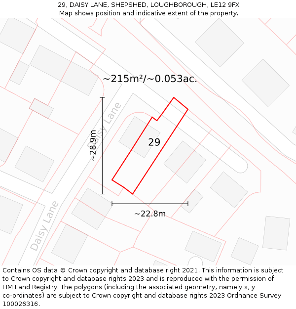 29, DAISY LANE, SHEPSHED, LOUGHBOROUGH, LE12 9FX: Plot and title map