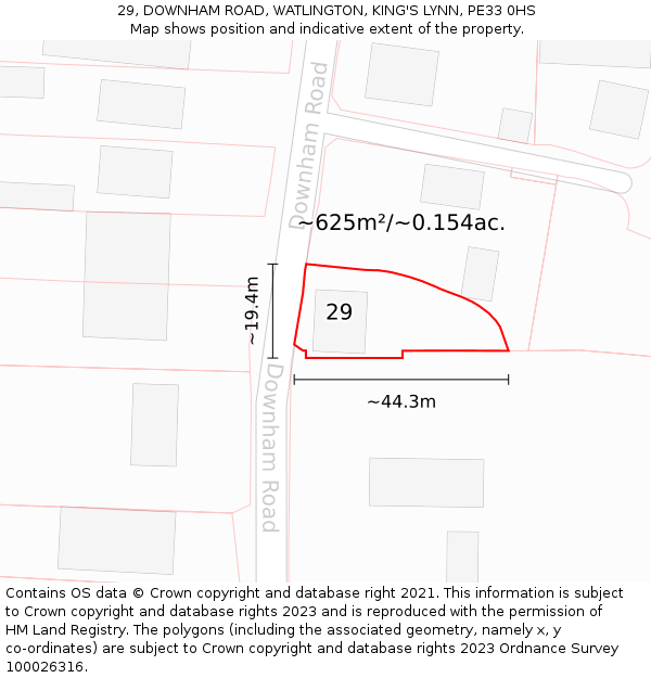 29, DOWNHAM ROAD, WATLINGTON, KING'S LYNN, PE33 0HS: Plot and title map