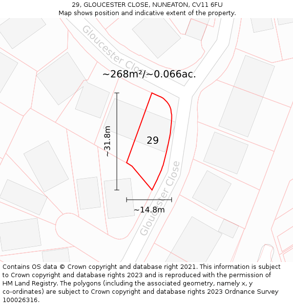 29, GLOUCESTER CLOSE, NUNEATON, CV11 6FU: Plot and title map