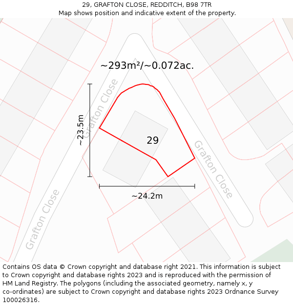 29, GRAFTON CLOSE, REDDITCH, B98 7TR: Plot and title map