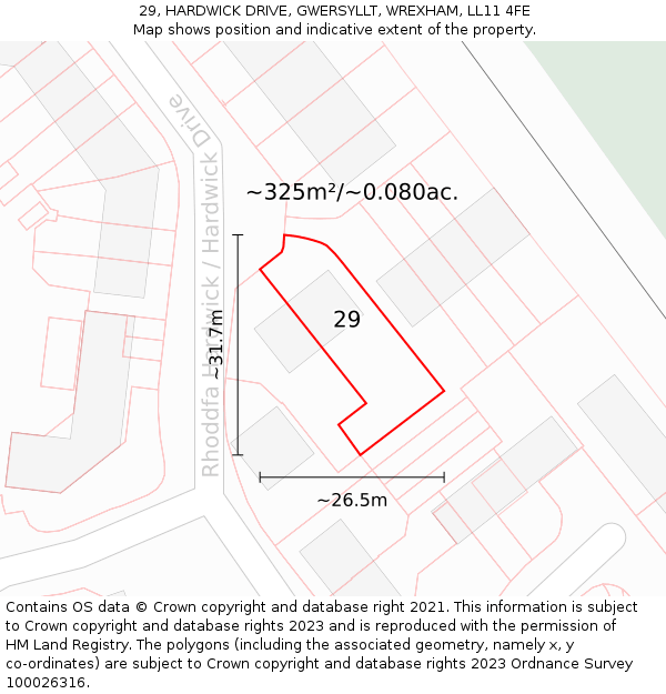 29, HARDWICK DRIVE, GWERSYLLT, WREXHAM, LL11 4FE: Plot and title map