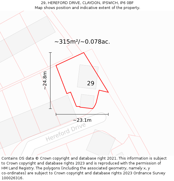 29, HEREFORD DRIVE, CLAYDON, IPSWICH, IP6 0BF: Plot and title map
