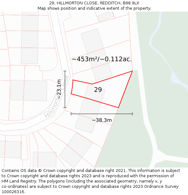 29, HILLMORTON CLOSE, REDDITCH, B98 9LX: Plot and title map