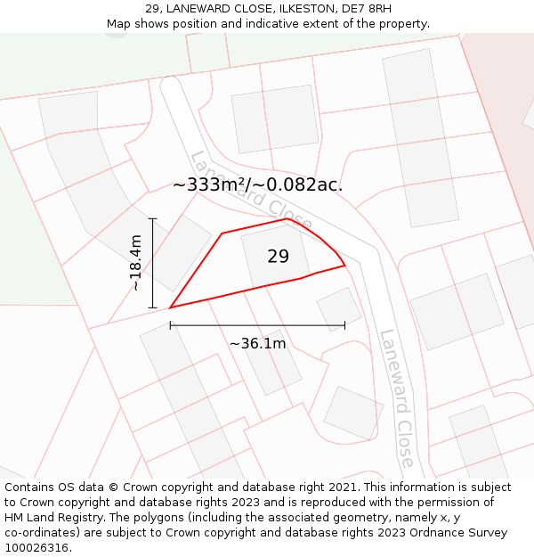 29, LANEWARD CLOSE, ILKESTON, DE7 8RH: Plot and title map
