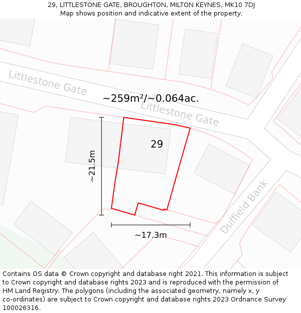 29, LITTLESTONE GATE, BROUGHTON, MILTON KEYNES, MK10 7DJ: Plot and title map