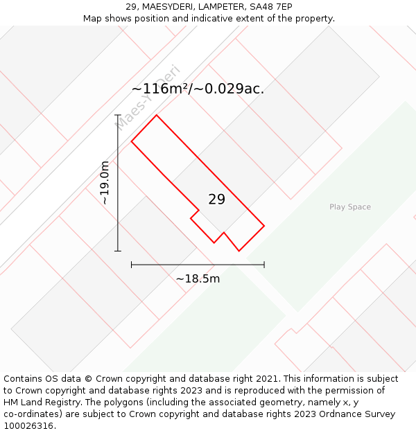 29, MAESYDERI, LAMPETER, SA48 7EP: Plot and title map