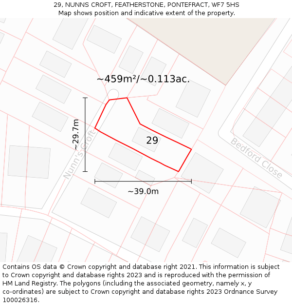 29, NUNNS CROFT, FEATHERSTONE, PONTEFRACT, WF7 5HS: Plot and title map