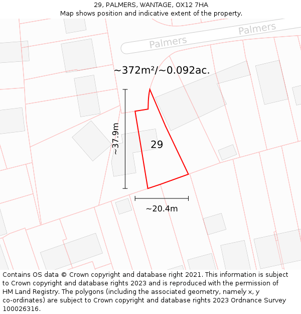 29, PALMERS, WANTAGE, OX12 7HA: Plot and title map