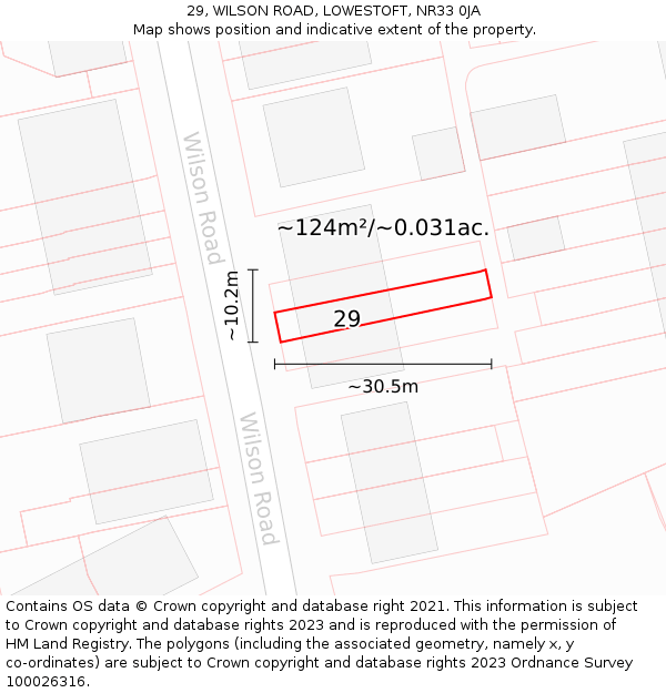 29, WILSON ROAD, LOWESTOFT, NR33 0JA: Plot and title map