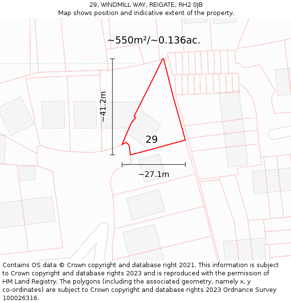 29, WINDMILL WAY, REIGATE, RH2 0JB: Plot and title map