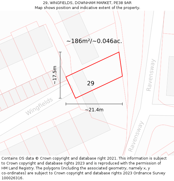 29, WINGFIELDS, DOWNHAM MARKET, PE38 9AR: Plot and title map