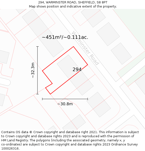 294, WARMINSTER ROAD, SHEFFIELD, S8 8PT: Plot and title map