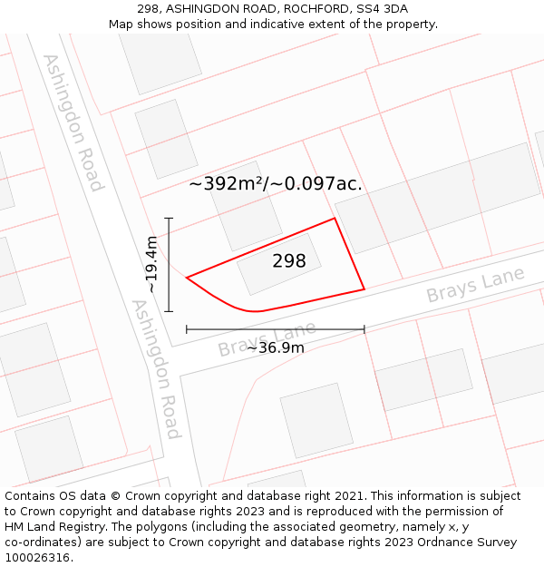 298, ASHINGDON ROAD, ROCHFORD, SS4 3DA: Plot and title map