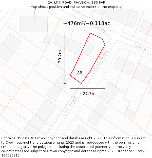 2A, LINK ROAD, RAYLEIGH, SS6 8AF: Plot and title map