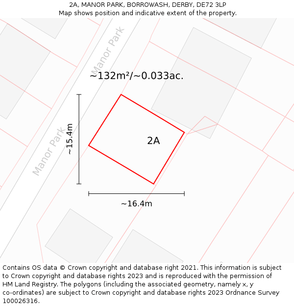 2A, MANOR PARK, BORROWASH, DERBY, DE72 3LP: Plot and title map