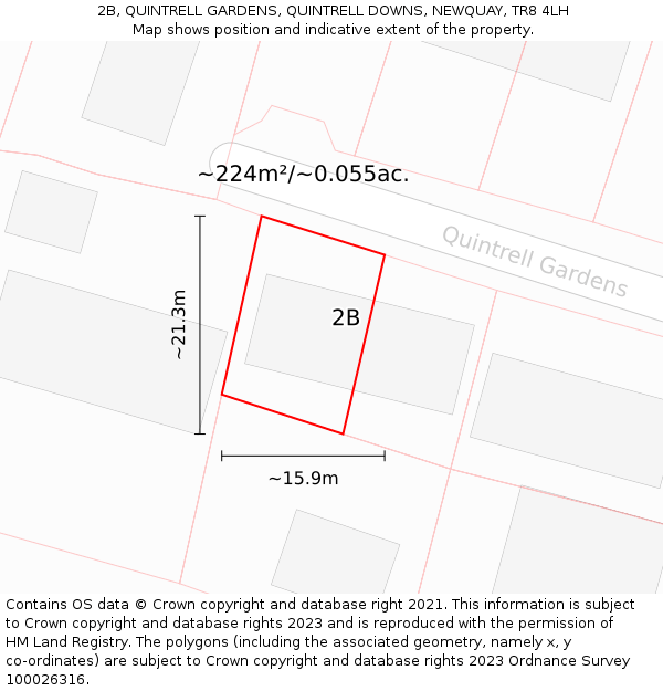 2B, QUINTRELL GARDENS, QUINTRELL DOWNS, NEWQUAY, TR8 4LH: Plot and title map