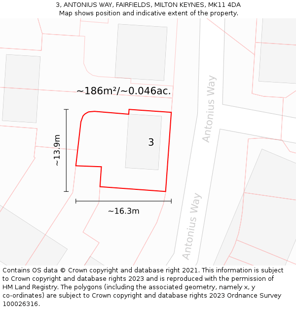 3, ANTONIUS WAY, FAIRFIELDS, MILTON KEYNES, MK11 4DA: Plot and title map