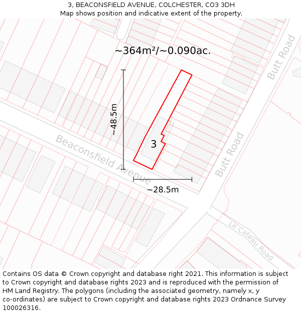 3, BEACONSFIELD AVENUE, COLCHESTER, CO3 3DH: Plot and title map
