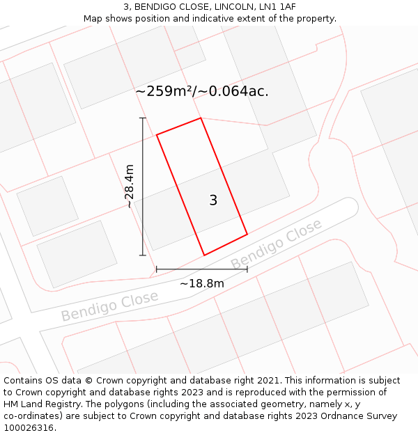 3, BENDIGO CLOSE, LINCOLN, LN1 1AF: Plot and title map