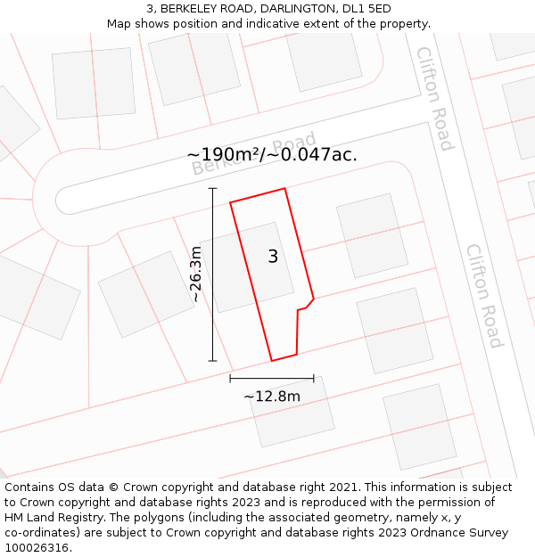 3, BERKELEY ROAD, DARLINGTON, DL1 5ED: Plot and title map