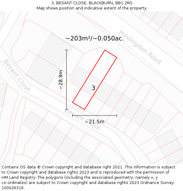 3, BESANT CLOSE, BLACKBURN, BB1 2RG: Plot and title map