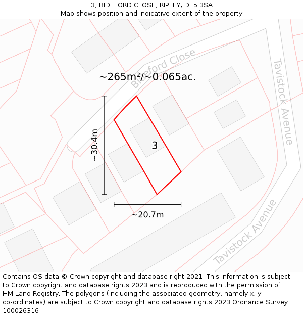 3, BIDEFORD CLOSE, RIPLEY, DE5 3SA: Plot and title map