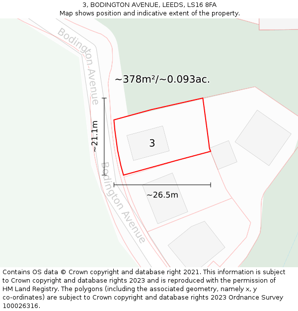 3, BODINGTON AVENUE, LEEDS, LS16 8FA: Plot and title map