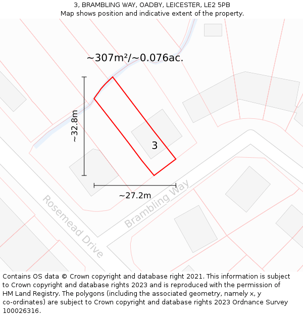 3, BRAMBLING WAY, OADBY, LEICESTER, LE2 5PB: Plot and title map