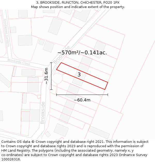 3, BROOKSIDE, RUNCTON, CHICHESTER, PO20 1PX: Plot and title map