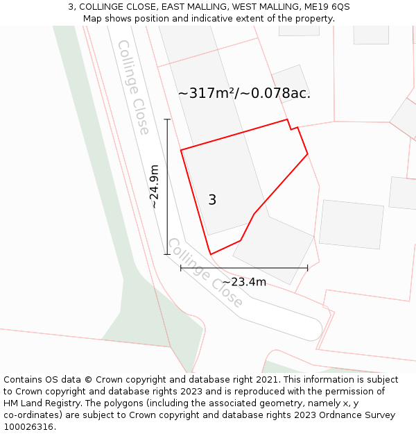 3, COLLINGE CLOSE, EAST MALLING, WEST MALLING, ME19 6QS: Plot and title map