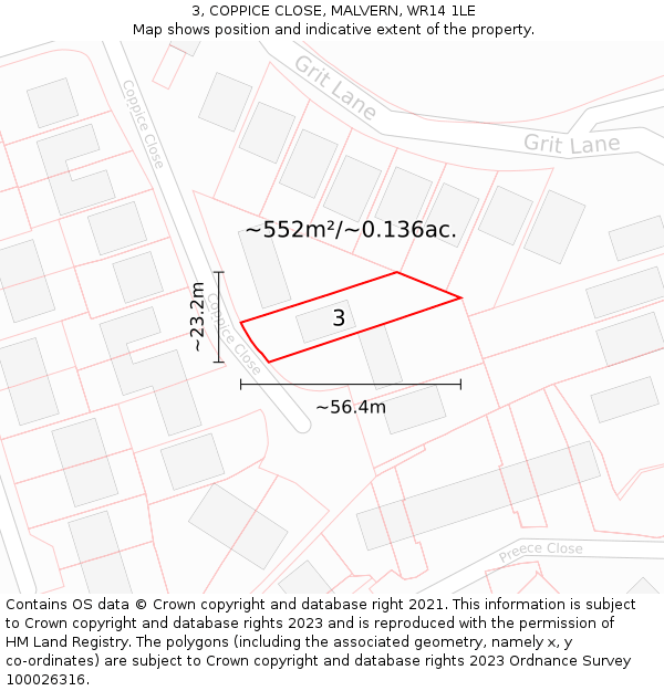 3, COPPICE CLOSE, MALVERN, WR14 1LE: Plot and title map