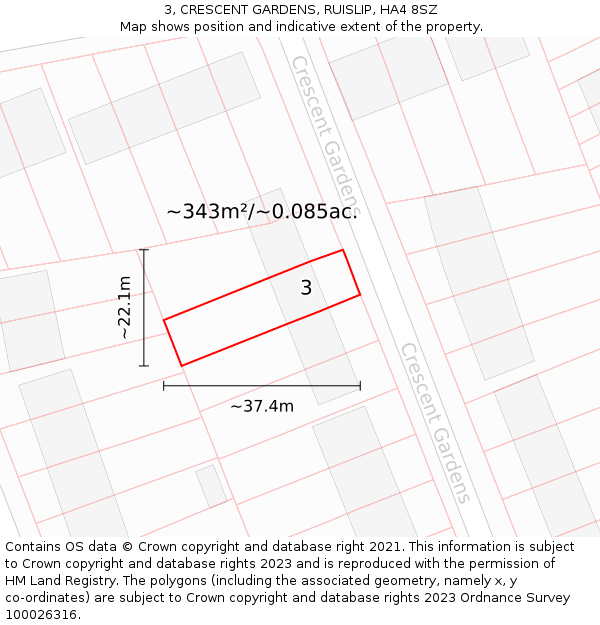 3, CRESCENT GARDENS, RUISLIP, HA4 8SZ: Plot and title map
