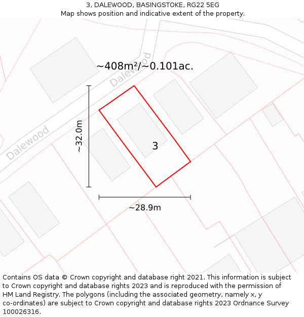 3, DALEWOOD, BASINGSTOKE, RG22 5EG: Plot and title map
