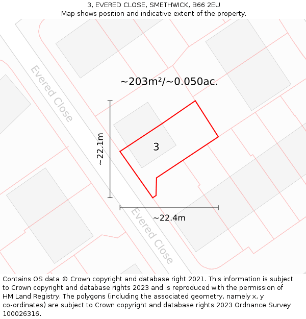 3, EVERED CLOSE, SMETHWICK, B66 2EU: Plot and title map