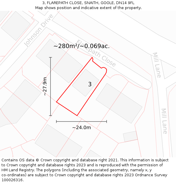 3, FLAREPATH CLOSE, SNAITH, GOOLE, DN14 9FL: Plot and title map